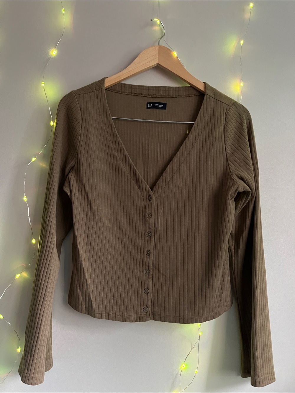 GAP Brown Ribbed Long Sleeve Button-Up Top